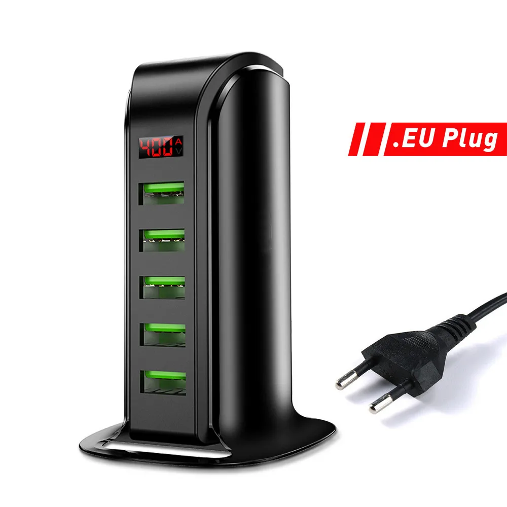 5 портов USB зарядное устройство концентратор мульти док-станция для зарядки с USB светодиодный дисплей Универсальный мобильный телефон Настольный настенный дом EU US Plug - Тип штекера: Европейский Союз (ЕС)
