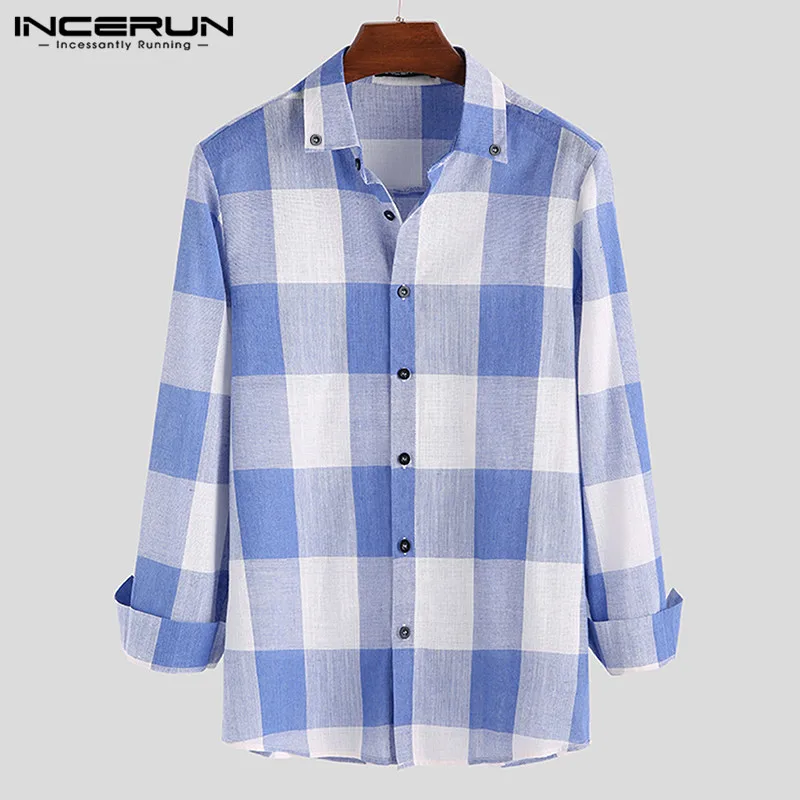INCERUN Fashion Plaid Men Shirt Casual Long Sleeve Lapel Blouse Fitness Chic Brand Streetwear Shirts Men Camisa Masculina S-5XL INCERUN Fashion Plaid Men Shirt Casual Long Sleeve Lapel Blouse Fitness Chic Brand Streetwear Shirts Men Camisa Masculina S-5XL