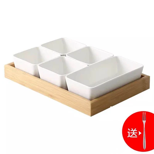 Японская керамическая тарелка для фруктов из бамбука и дерева сухофрукты тарелка для закуски поднос для хранения еды разделительный поднос салатник деревянный поднос - Color: 5pcs-B4