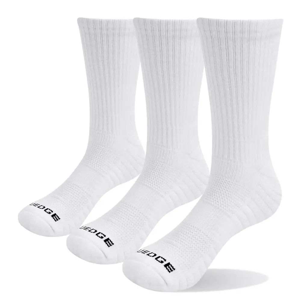 YUEDGE Brand Men's High-Quality Breathable White Cotton Cushion Casual Crew Socks 3 Pairs Lot Long For Male 38-45 EU | Мужская