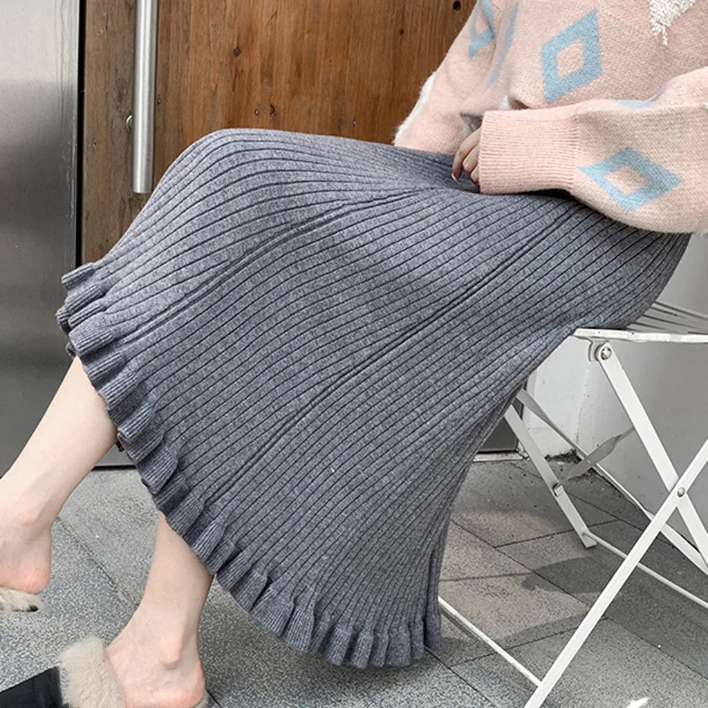 Женская модная элегантная однотонная плиссированная юбка с волнистым краем, длинная юбка с высокой талией, облегающая женская бархатная юбка# G3