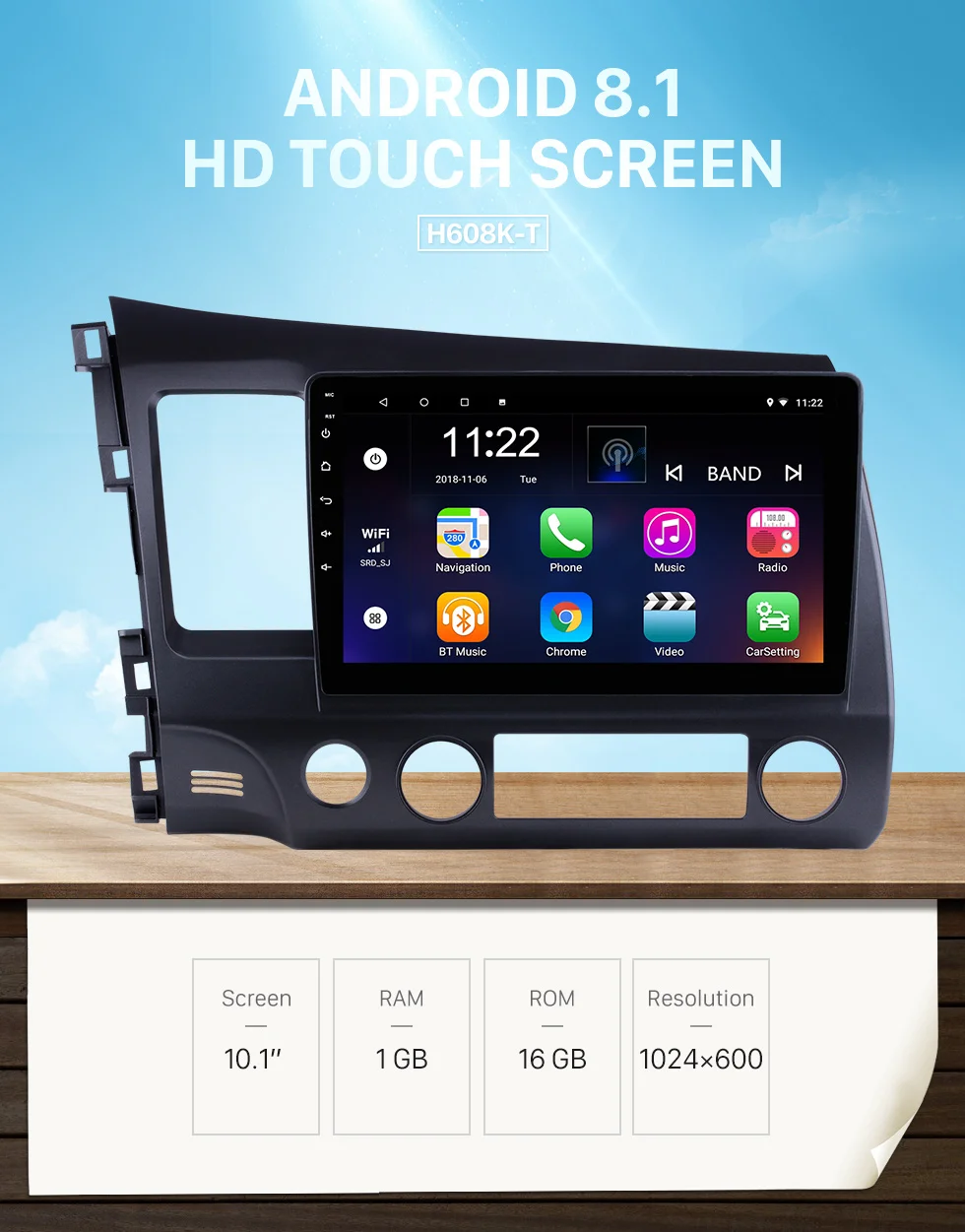 Discount Seicane 10.1" 2din 1024*600 Touchscreen Android 9.0  FM1080P GPS Car Radio for 2006 2007 2008  2009-2011 Honda Civic support DVR 0