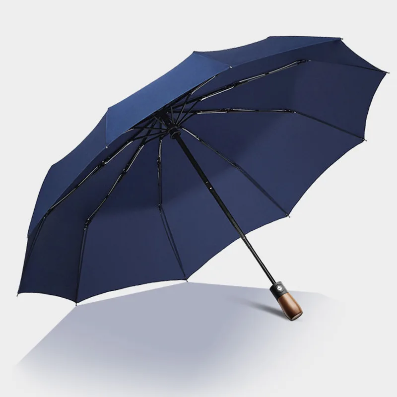 Только Jime, Одноцветный автоматический зонт, мужской бизнес-стиль, креативный тренд, складной зонт с деревянной ручкой, большой зонт - Цвет: Navy