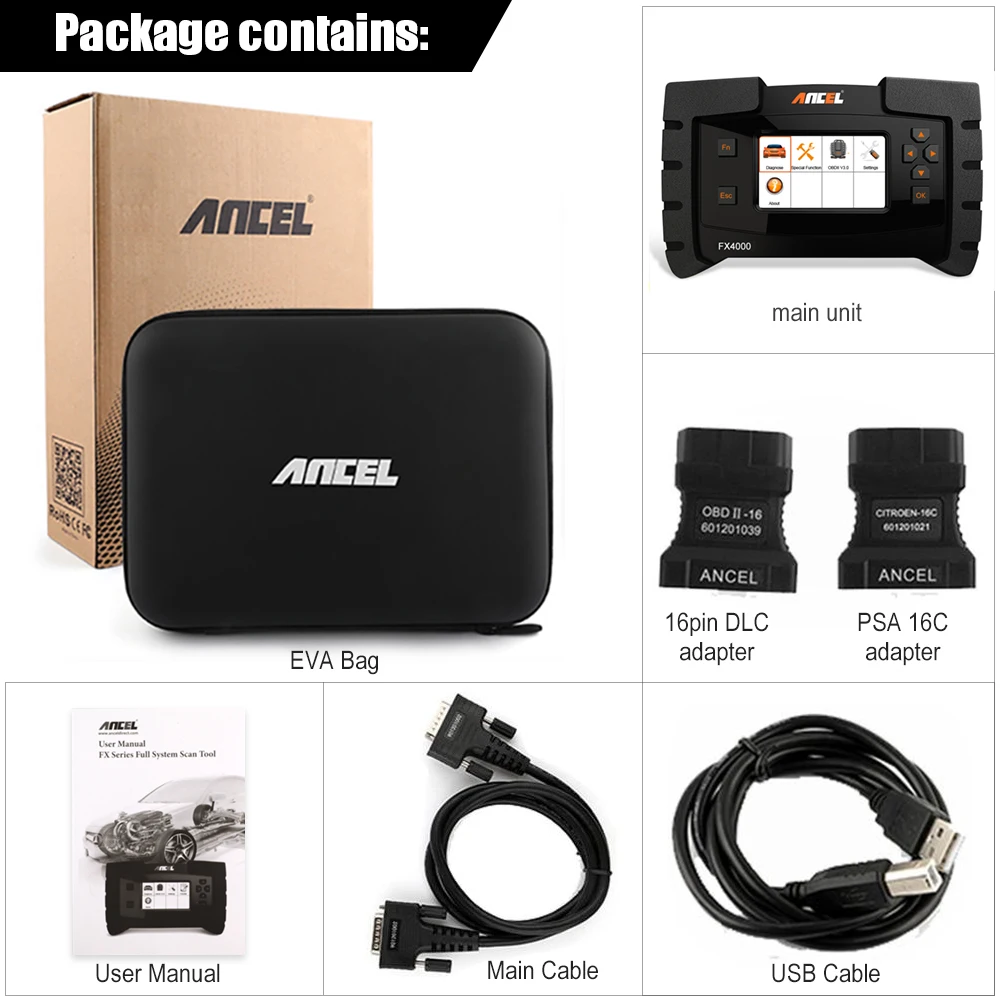 Ancel FX4000 Профессиональный OBD 2 Автомобильный сканер ABS EPB масляный Сервис Сброс