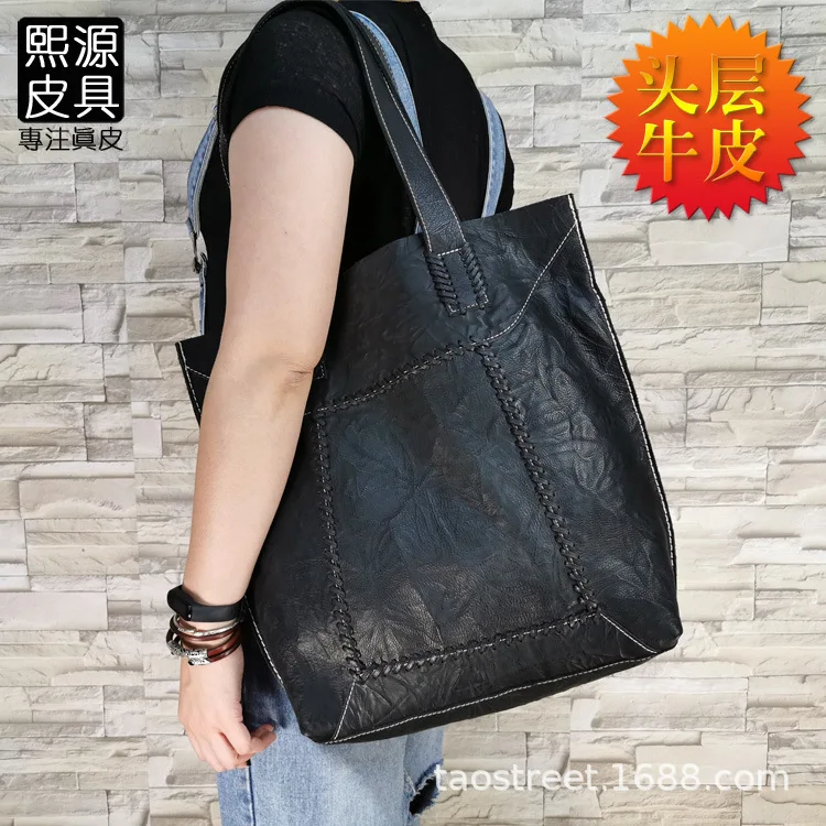 

Europe And America Shoulder Bag Handbag WOMEN'S Leather Bags Origional Handmade Simple Shopping Large Tote Bag Full-grain Leathe