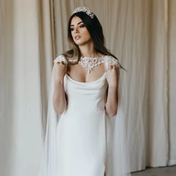 Bridal Jacket Handmade Wedding Accessories Simple Lace Oversize Translucent Shawl Wraps Bridal Veil Wedding Shawl  Knited Cape