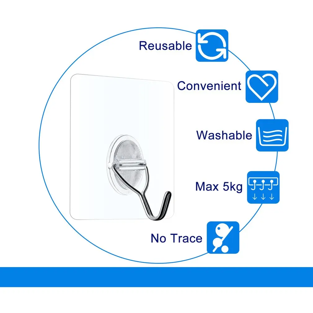 8 шт. прозрачные многоразовые сверхпрочные настенные крючки для полотенец, одежды, водонепроницаемые маслостойкие настенные крючки для ванной, кухни