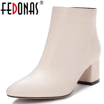 

FEDONAS Female Elegant High Heels Chelsea Boots Synthetic Leather Women Zipper Ankle Boots Warm Big Size Party Prom Shoes Woman