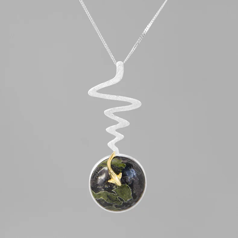 INATURE 925 пробы серебряный кулон ожерелье натуральный Слива нефрит кои ожерелья с рыбками для женщин ювелирные изделия
