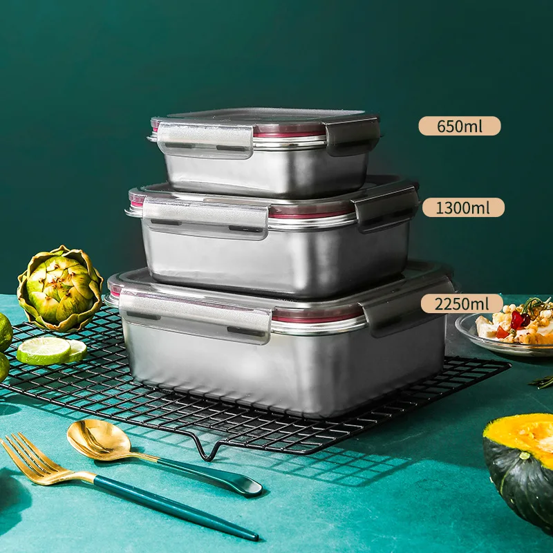 650/1300/2250ml Stainless Steel Portable Lunch Box Leak-Proof Food
