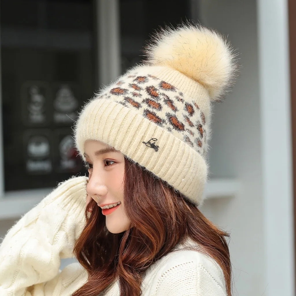 Women Beanies Pom Poms Rabbit Hat Beanie Knitted Skullies Fashion Caps Ladies Knit Cap Winter Hats For Women