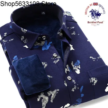 

Fat Man plus size Length Sleeve Plus Velvet Thicken Keep Warm Shirt Men Large Size Fat Man Elastic Force Loose Fat Shirt