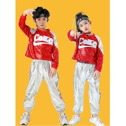 Child Hip Hop Street Dance Jazz Clothes Suit Skirt Shirt Performance Thicken Velvet Sportswear Shiny Cool Winter Warm Fashion