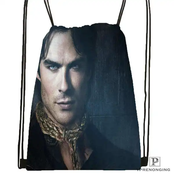 Drawstring Backpack Пользовательские Ian-Somerhalder-Lost-Reunion@ 02-походная сумка на шнурке милый рюкзак для детей(черная спинка) 31x40 см#180611-03-102 - Цвет: Drawstring Backpack