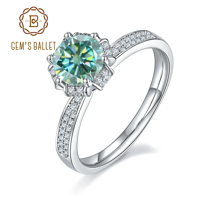 

GEM'S BALLET 925 Silver Green Moissanite Ring Luxury Wedding Eternity Rings For Women Engagement Bridal Finger Jewelry Wholesale