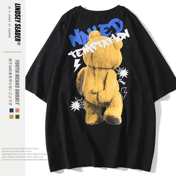 

Women Tee Men 2020 New Summer Harajuku Men's T-Shirt Street Style Teddy Bear Cotton T-Shirt Short Batwing Sleeve Casual T-Shirt