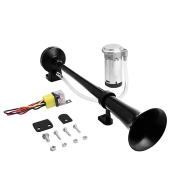 

12V 150Db Air Horn Kit,18 Inches Single Trumpet Train Air Horn with Compressor for Car Vehicle Truck Train Boat Black