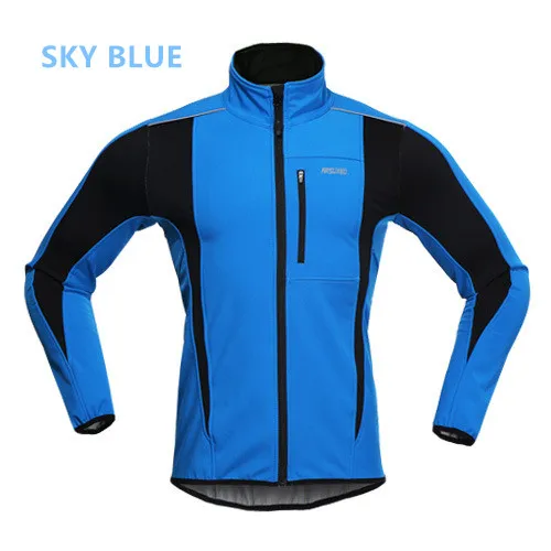 Велосипедная куртка зимняя спортивная Флисовая теплая ветрозащитная велосипедная Джерси водостойкая велосипедная Светоотражающая куртка - Цвет: sky blue