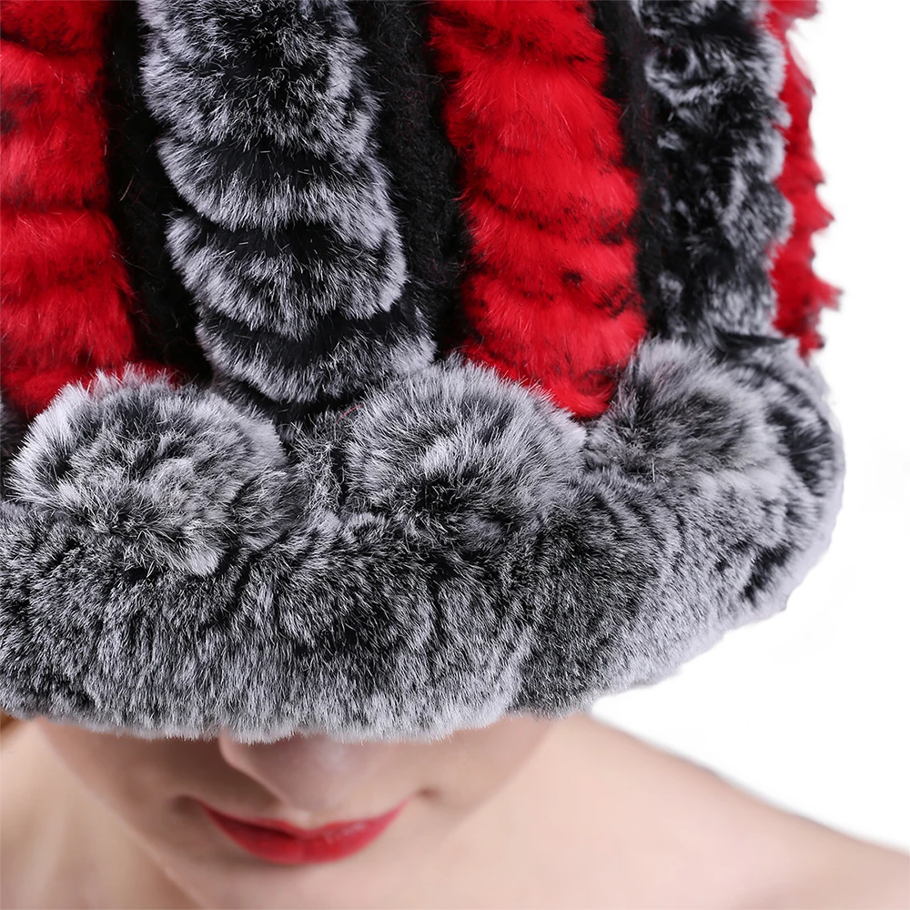 Winter Fashion Knit Real Fur Hats Women Warm Skullies Beanie ski snow