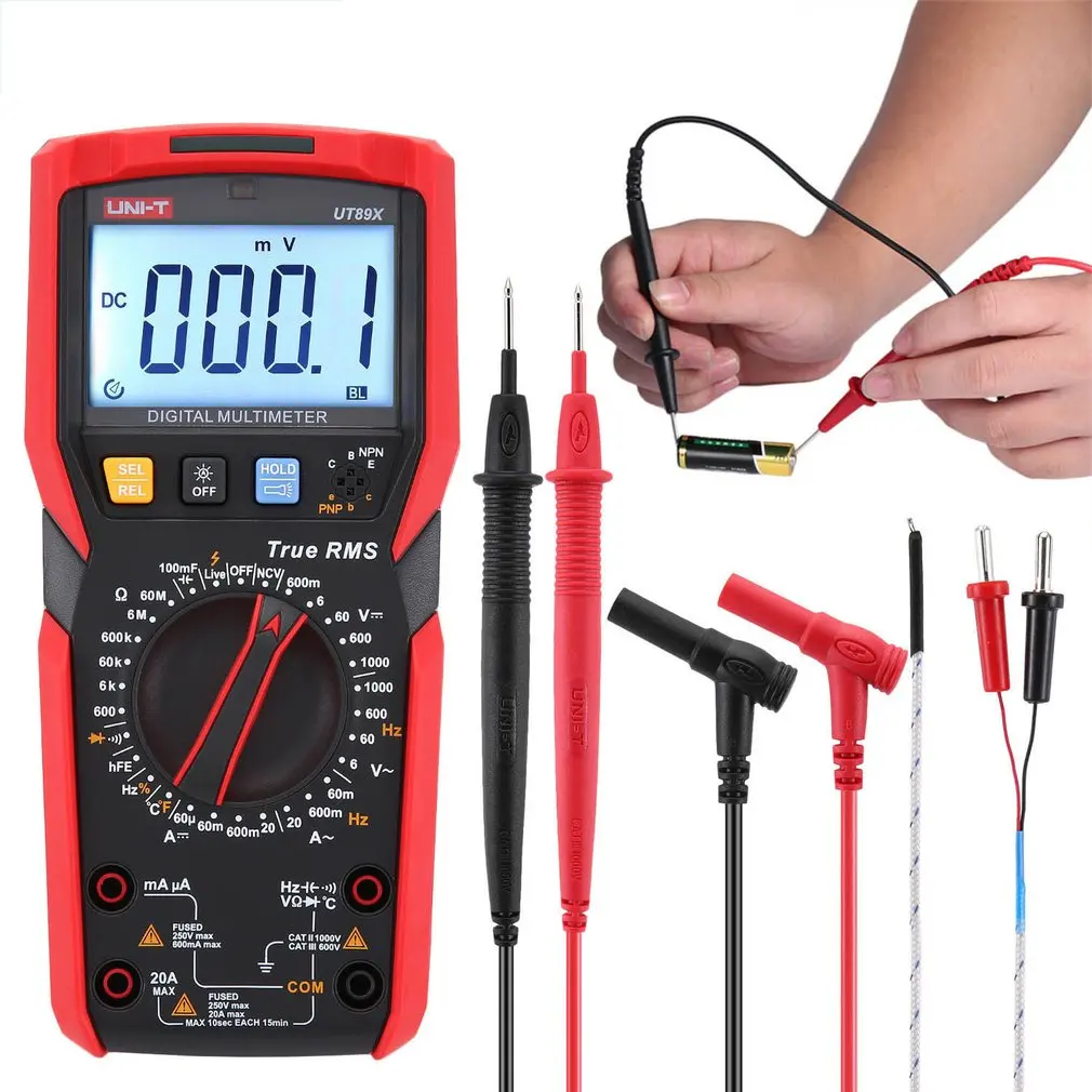 Beste UNI T UT89X True Rms Digitale Multimeter Dc Ac Stroom Spanning Ampèremeter Voltmeter Ncv Condensator Triode Temperatuur tester