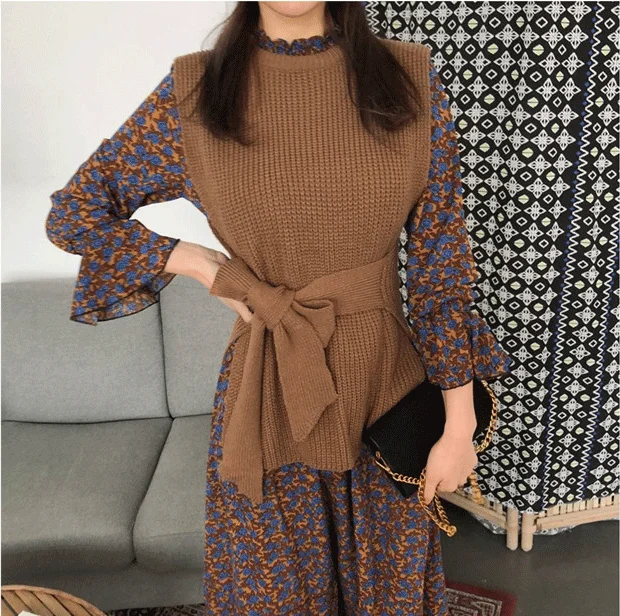 Dingaozlz Autumn Winter Women Vest sweater Korean fashion Pullovers Tops Bow tie Casual Sleeveless Female Knitted shirt