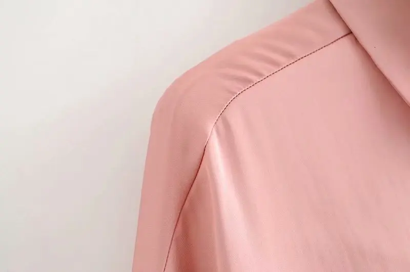 Pink Satin Shirt Fall Ladies Long Sleeve Oversize Shirts Single Breasted Women Tops Korean Clothes