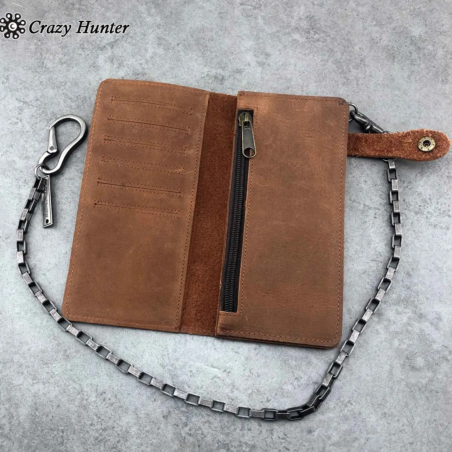Ретро Crazy Hunter кожаный мужской длинный кошелек из воловьей кожи клатч Панк цепь байкерский кошелек