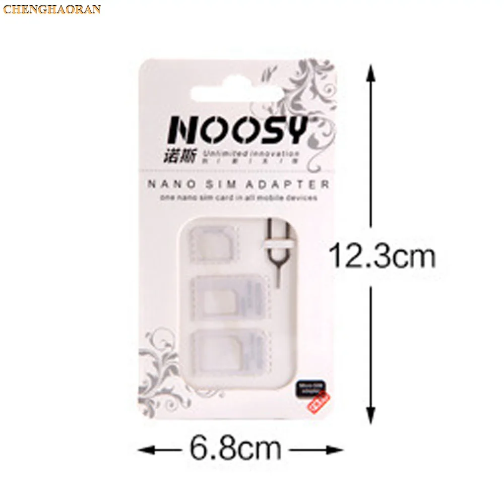 100 наборов(400 шт) 4 в 1 Noosy Nano Micro SIM карта адаптер извлечения Pin для iPhone 5 5S для iPhone 6 6plus 7 7plus в розничной упаковке