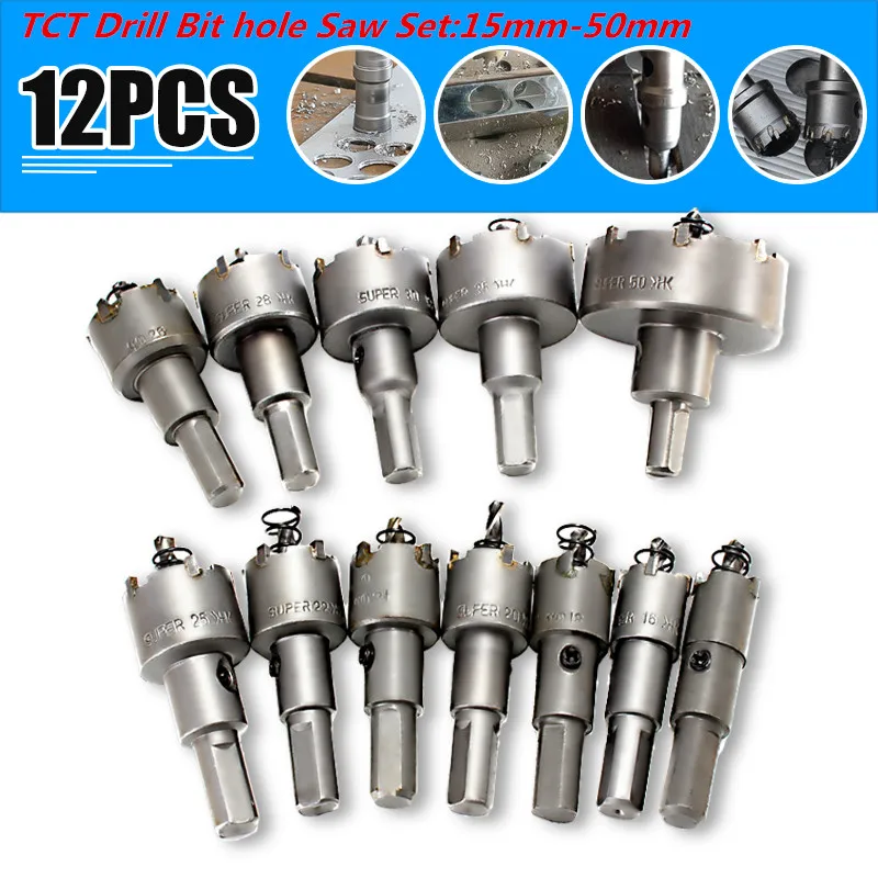 High Quality 12Pcs TCT Carbide Tip HSS 15-50mm Drills Bit Set Hole Saw for Stainless Steel Metal Alloy Drilling tools | Инструменты