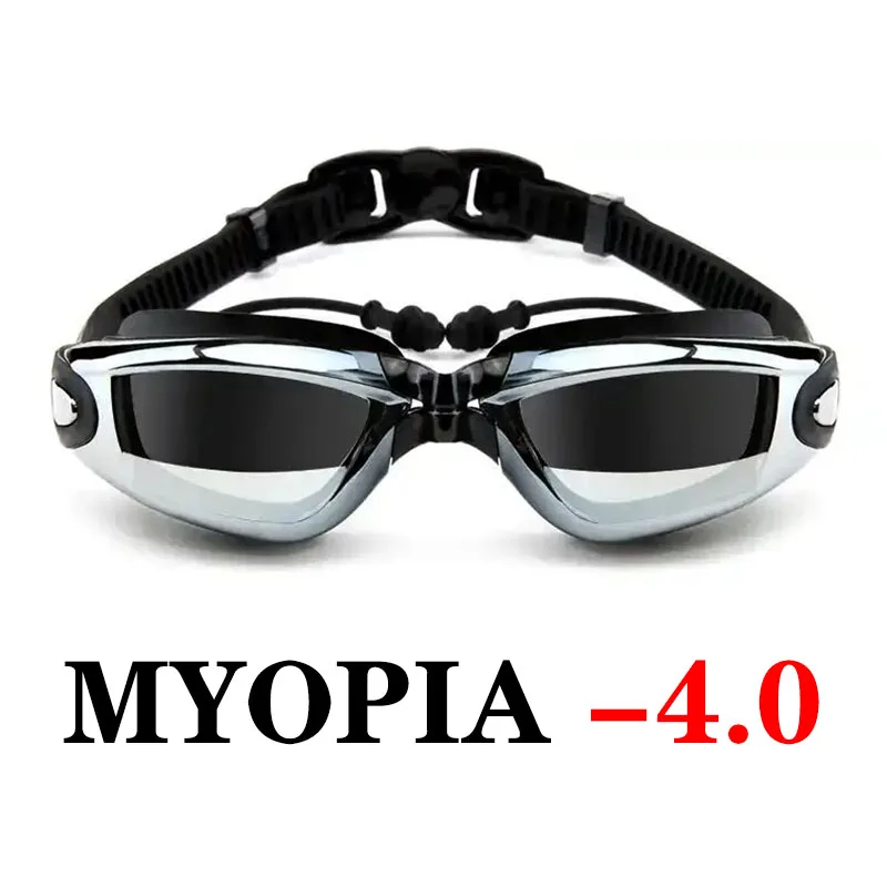 Очки для плавания для близорукости, оптические, водонепроницаемые, анти-противотуманные, УФ-защита, по рецепту, для плавания, для взрослых, для мужчин, женщин, для молодежи, для детей - Цвет: Myopia -4.0 (Black)
