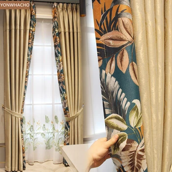 

Custom curtains American luxury simple modern Nordic wind high precision gold cloth blackout curtain valance tulle panel B548