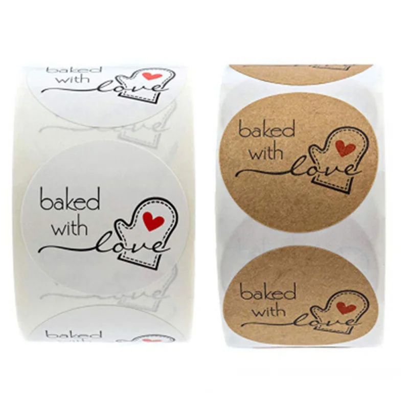 Hot 1Inch Round Natural Kraft Paper Stickers Baked With Love Adhesive Labels Gift Tags Total 500 Adhesive Labels Per Roll