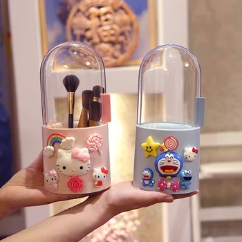 

Pink make up organizer Transparent Cosmetic Makeup Brush Holder Stand Organizer Storage Box Bucket Holder with Cover for Women