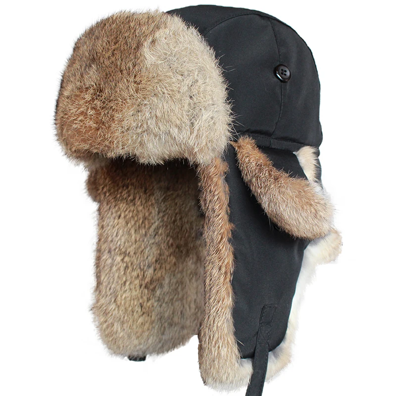 Rabbit Fur Bomber Hat Men Women Winter 