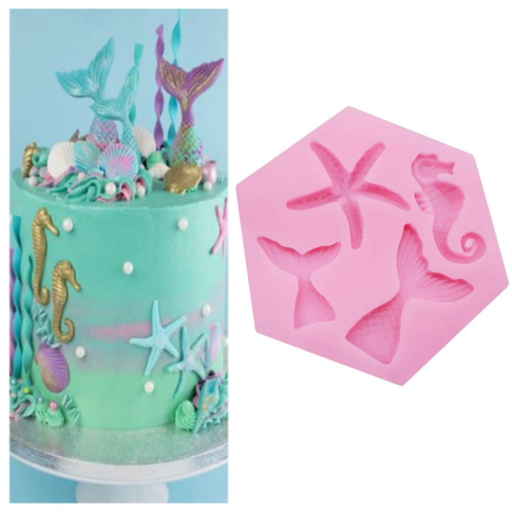 3D Fairy Mermaid Tail Mold Scale Silicone Fondant Cake Mould Decor Sugar O3