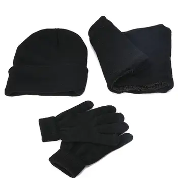 

3Pcs Fashion Unisex Winter Fall Solid Color Cuffed Knitted Hat Gloves Scarf Set