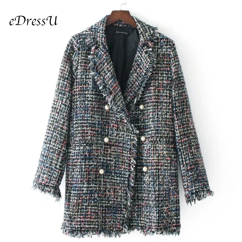 

Women Winter Coat Long Plaids Tweeds Jacket Wool Blend Overcoat Double Breast Elegant British Korean Fashion Jacket Outwear HX-