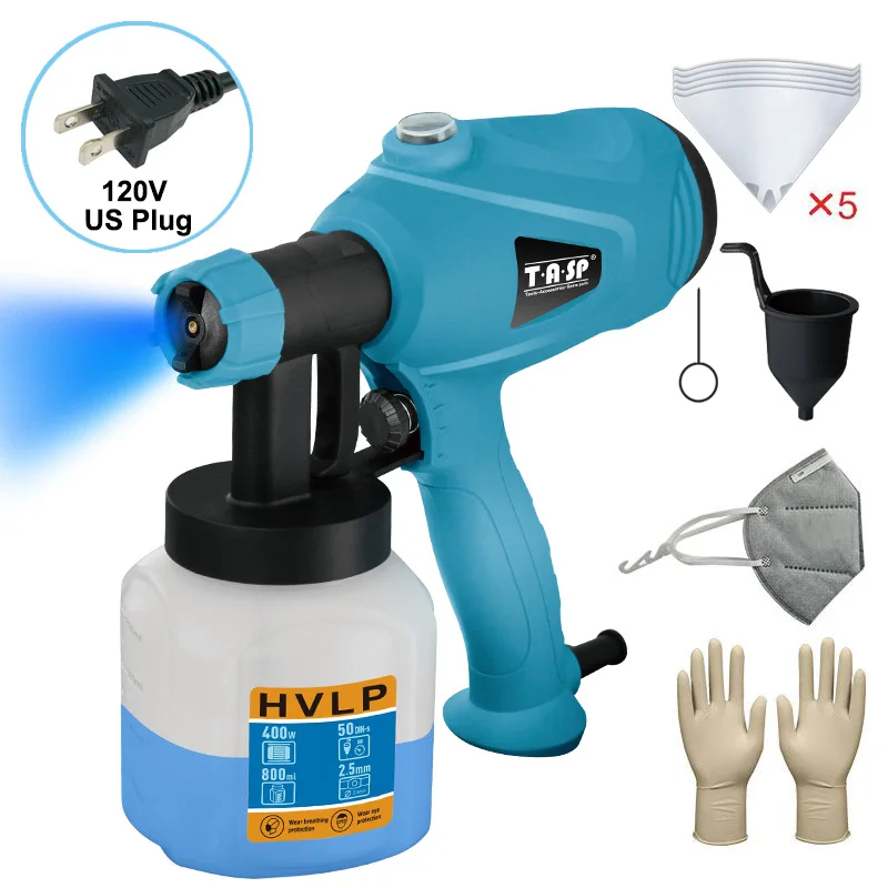 120V US Plug TASP 120 В/230 В 400 Вт Электрический пистолет-распылитель HVLP Краскораспылитель компрессор с регулируемым управлением потоком и ситечком и маской - Цвет: 120V US Plug