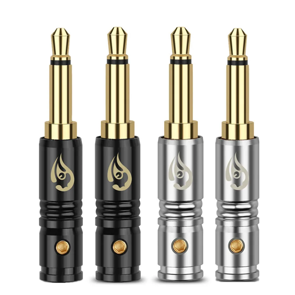 10pcs Headphone Plug 3 5mm Mini Jack Mono Gold Male Copper Plugs 4mm Wire Hole Metal Connector 2 Pole Audio Jack Adapter