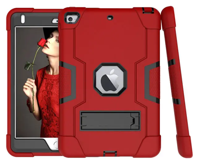 red black Сверхмощный противоударный силиконовый чехол для iPad Mini 5 4 7," планшет Funda Capa чехол для детей+ пленка для экрана+ ручка - Цвет: red black