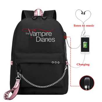 

The Vampire Diaries Print Backpack for Women School Shoulder Bag Bagpack for Teenage Girls Female Travel Backpacks Mochila Balck