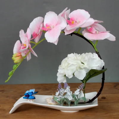 Butterfly Orchid Artificial Flowers Set Fake Flower Ceramic Vase Ornament Phalaenopsis Figurine Home Furnishing Decoration Craft - Цвет: 13