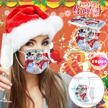

10PCS Christmas Unisex Mask Disposable Face Mask For adult 3-layer Breathable Dustproof Protective Mask Navidad Fast Delivery#