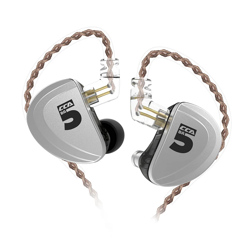 silver no mic CCA A10 наушники 5 BA драйвер в ухо наушники HIFI монитор с басом наушники со съемным отсоединением 2PIN кабель KZ AS10 CCA - Цвет: silver no mic
