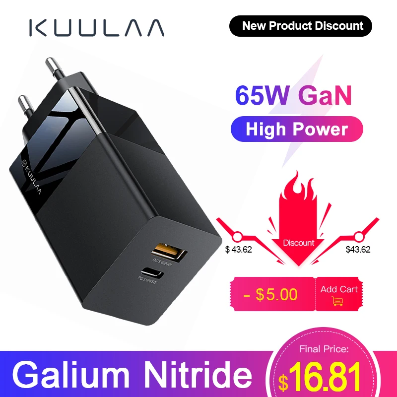  KUULAA 65W GaN зарядное устройство Quick Charge 4,0 3,0 USB Type C QC PD USB зарядное устройство портативное быстрое зарядное устройство для iPhone Xiaomi ноутбука …