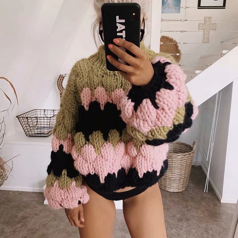 

2019 Autumn Winter Fashion Long Sleeve Casual Jumpers Streetwear Turtleneck Sweater Women Pullover Hollow Out Knitted Sweaters