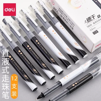 

6/12PCS DELI Direct-fluid-roller Pen 0.5mm S858 Large Black Capacity Gel Pen Signing Pen Kawaii Stationary Cat Pen