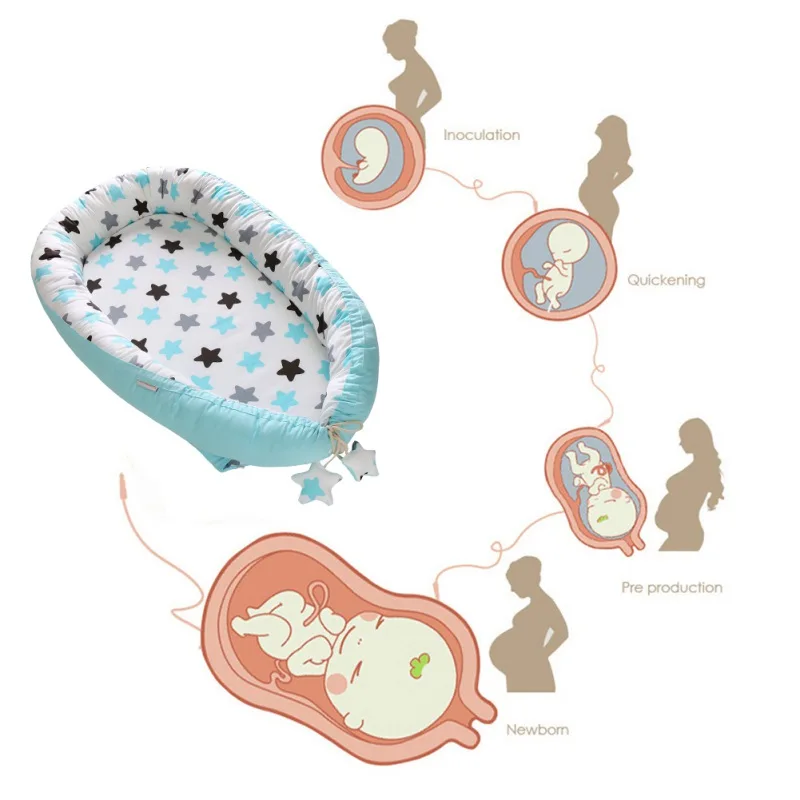 Детский шезлонг Младенческая люлька гнездо портативный хлопок Новорожденный кровать принт супер мягкий хлопок моющийся съемный путешествия кровать