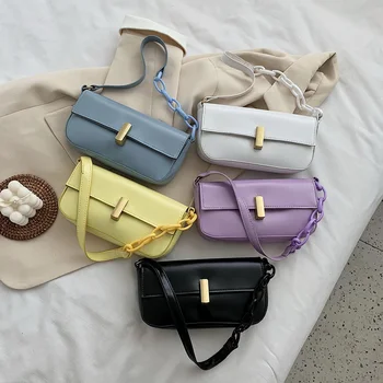 

PU Leather Pure Color Chain Tote Women Casual Shoulder Messenger Bags Purses Youth Ladies Simple Versatile Bag