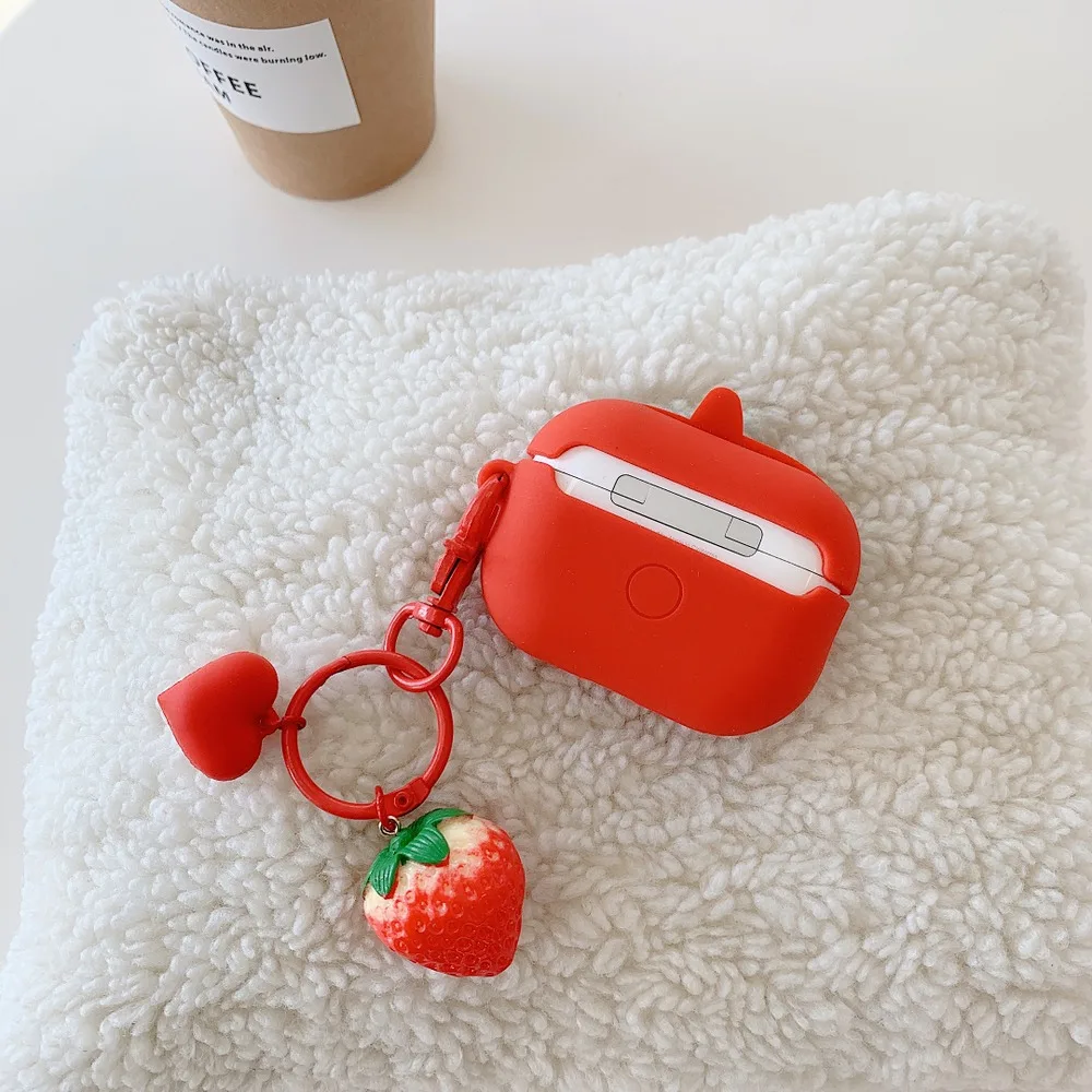 Для AirPods Pro 3D чехол для наушников с Красной клубникой для AirPods 1 2 3 Bluetooth гарнитура силиконовый чехол s с подвеской в виде брелка